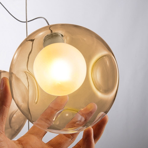 Modern Creative Globe Amber Glass 1-Light Pendant Light Possi Wired window image