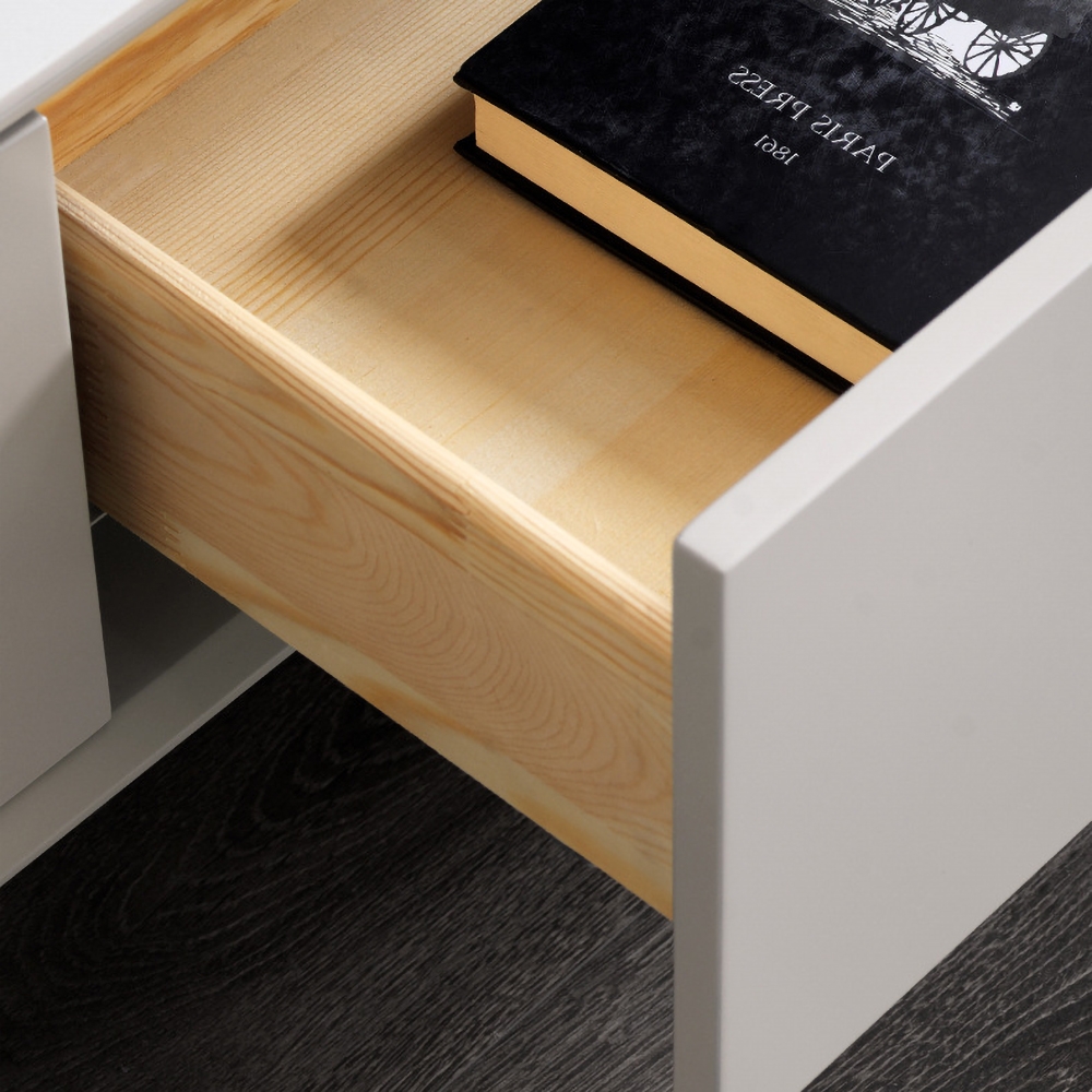 Italian Minimalist Off White TV Stand Sintered Stone Top with Drawers for TVs up to 85" window image