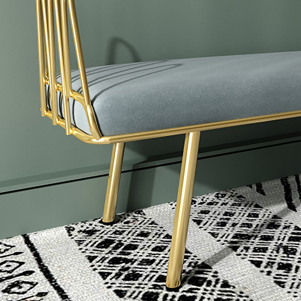 Light Gray Entryway Bench Modern Upholstered Velvet Bench Metal in Gold window image