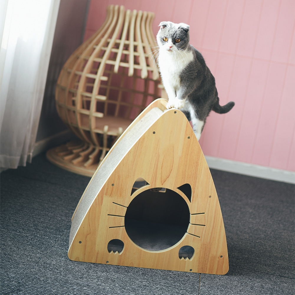 540mm Triangle Cat Bed Portable Cat Cave with Crawl Scratch window image