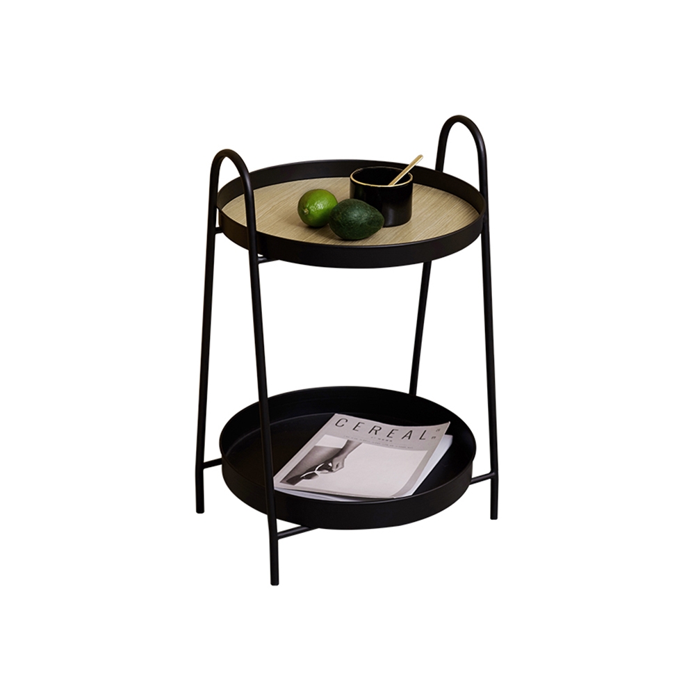 Modern Round End Table for Living Room with Storage MDF&Metal Black window image