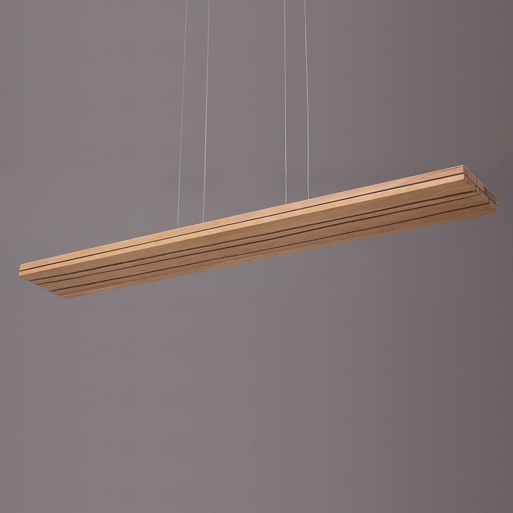 Modern LED Rectangular Pendant Light 39" Wide Wood and Resin Kitchen Island Light window image
