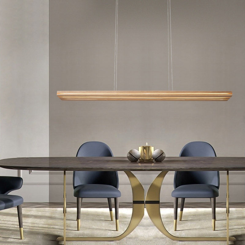 Modern LED Rectangular Pendant Light 39" Wide Wood and Resin Kitchen Island Light window image