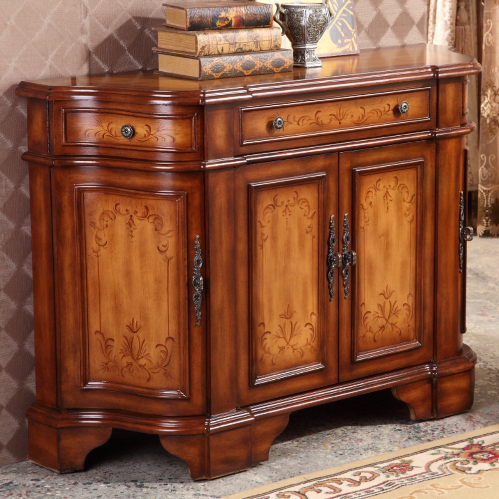 1220mm Vintage Walnut Sideboard Buffet Accent Cabinet with 4 Doors & Shelf & Drawer window image