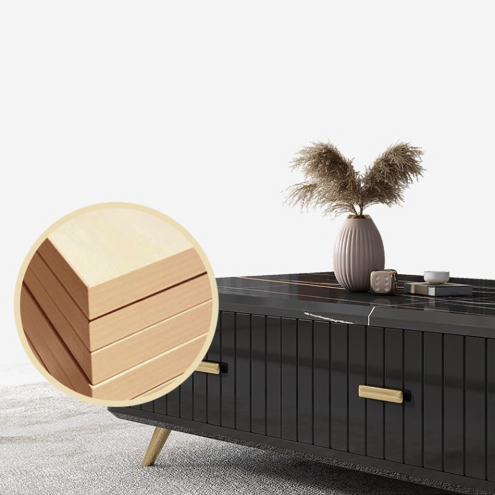 Black Extendable TV Stand Entertainment Cabinet with Storage Faux Marble TV Stand window image