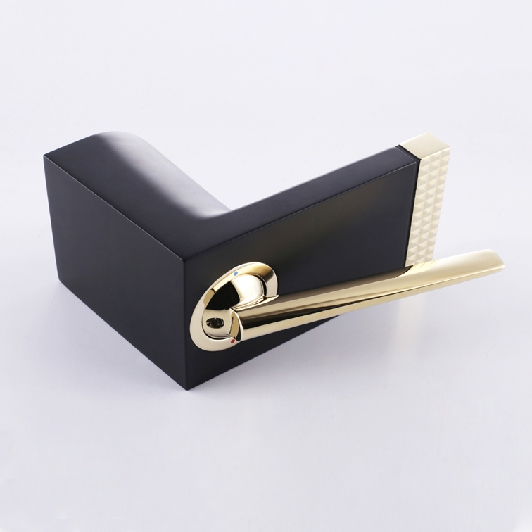 Contemporary Waterfall Spout Single Hole 1-Handle Bathroom Sink Faucet Solid Brass in Black & Gold window image