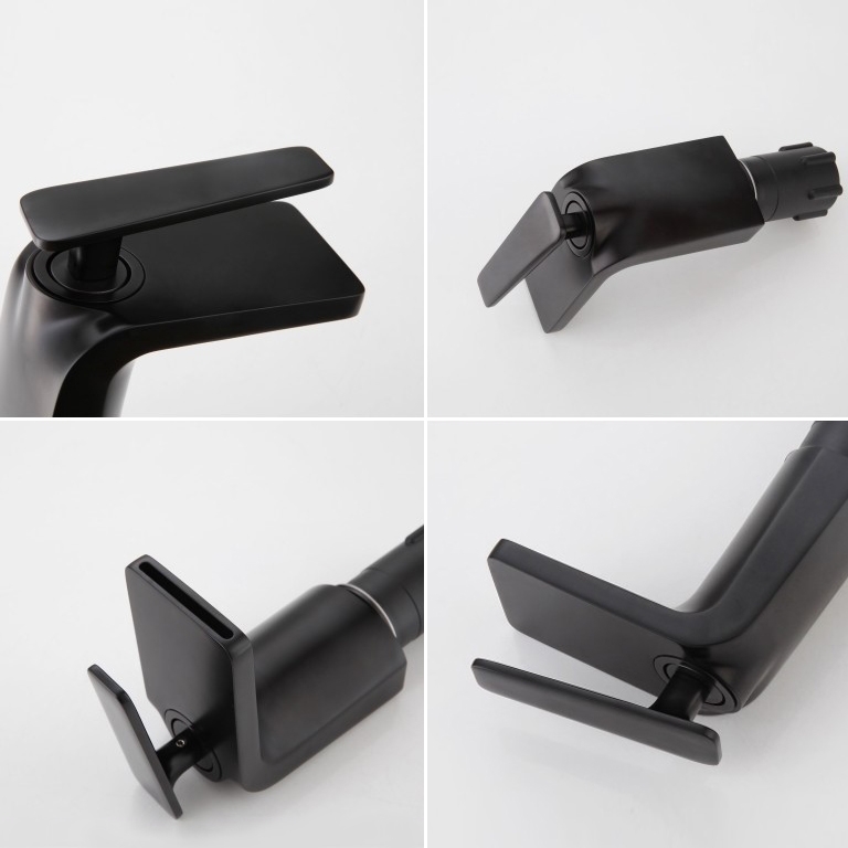 Contemporary Waterfall Bathroom Sink Faucet Single Handle One-Hole Sink Faucet in Matte Black window image