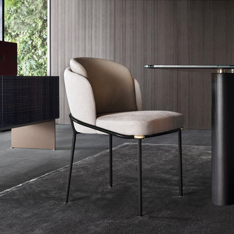 Modern Upholstered Dining Chair Barrel Back Dining Chair with Removable Insert Back Metal Legs Set of 2 window image