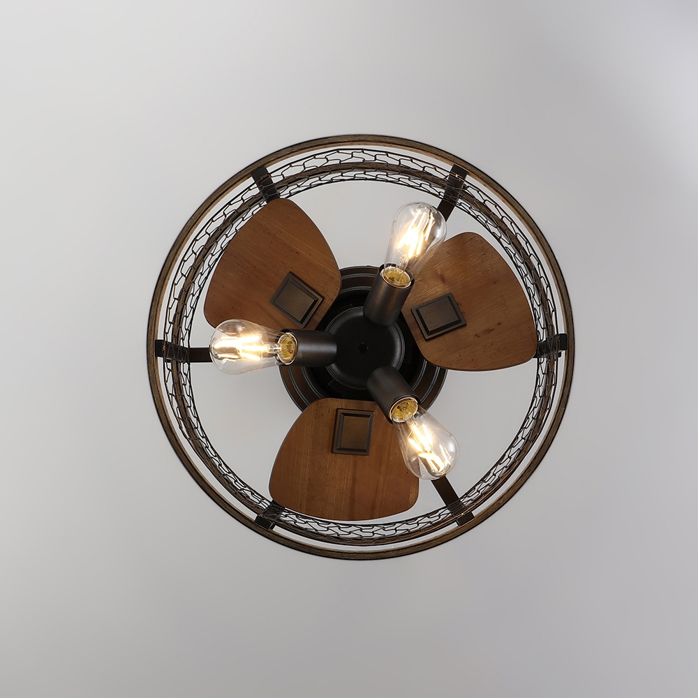 Farmhouse Rustic Reversible Ceiling Fan with Lights 3-Blade Wire Drum Semi Flush Mount Ceiling Fan with Remote window image