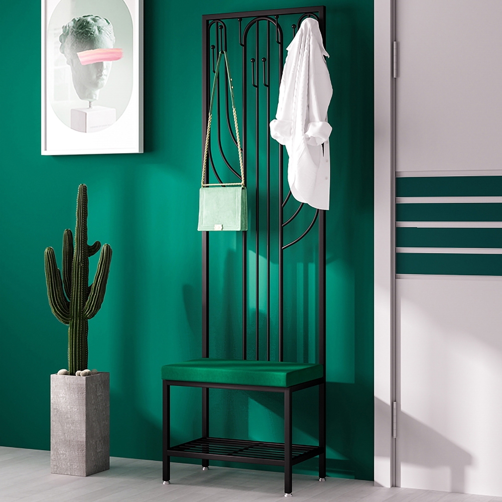 Hall Tree mit Bank Schuhaufbewahrung gepolsterter Kleiderständer Gold