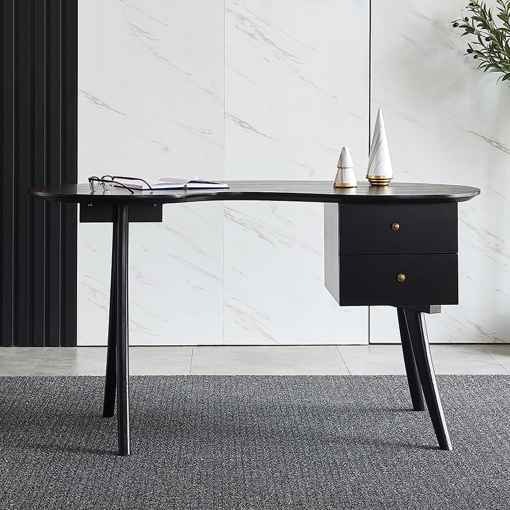 Black Writing Desk with 2-Drawer Modern Computer Desk MDF window image