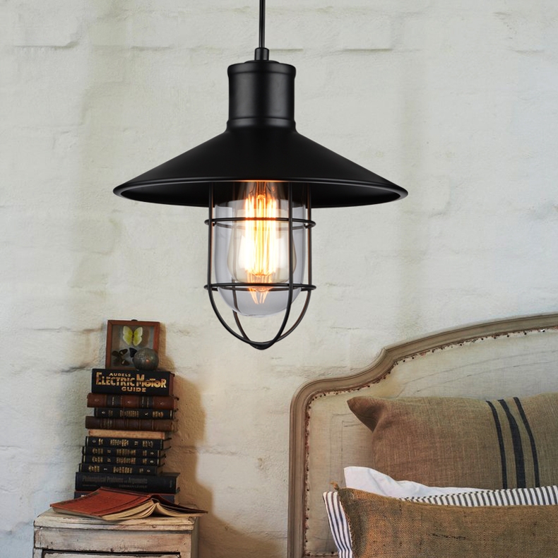 Avian Industrial Loft Single-Light Black Metal Pendant Light with Clear Glass Shade window image