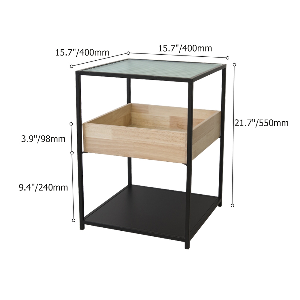 Black Square Side Table with Storage Glass Top End Table window image
