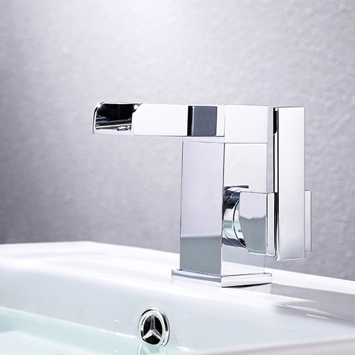 Mero Waterfall One Hole Bathroom Sink Faucet Chrome with Single Handle Solid Brass window image