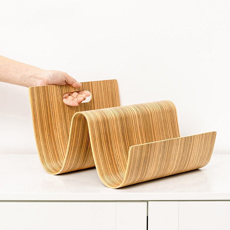 Modern Creative W Shape Freestanding Desk Organization Wooden Display Rack in Oak window image