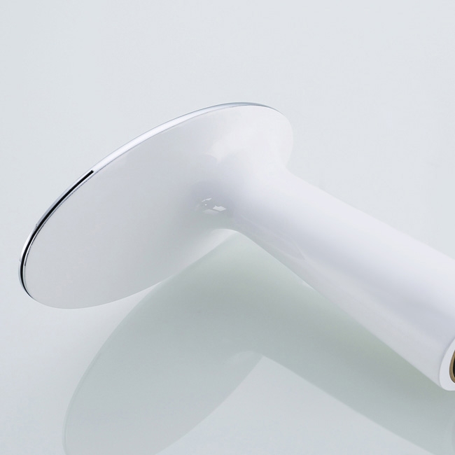 Pene Contemporary Widespread Waterfall Solid Brass Bathroom Sink Faucet Double Lever Handle Finished in White with a Pinch of Chrome window image