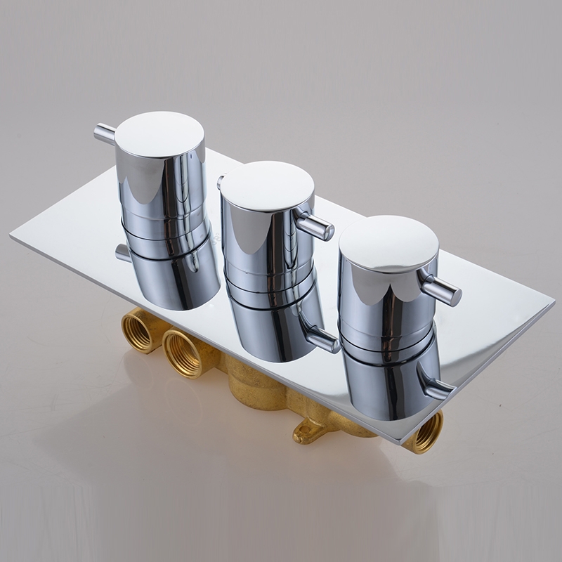 Thermostatic Shower Mixer Valve 3 Outlets with Round Knobs Solid Brass window image