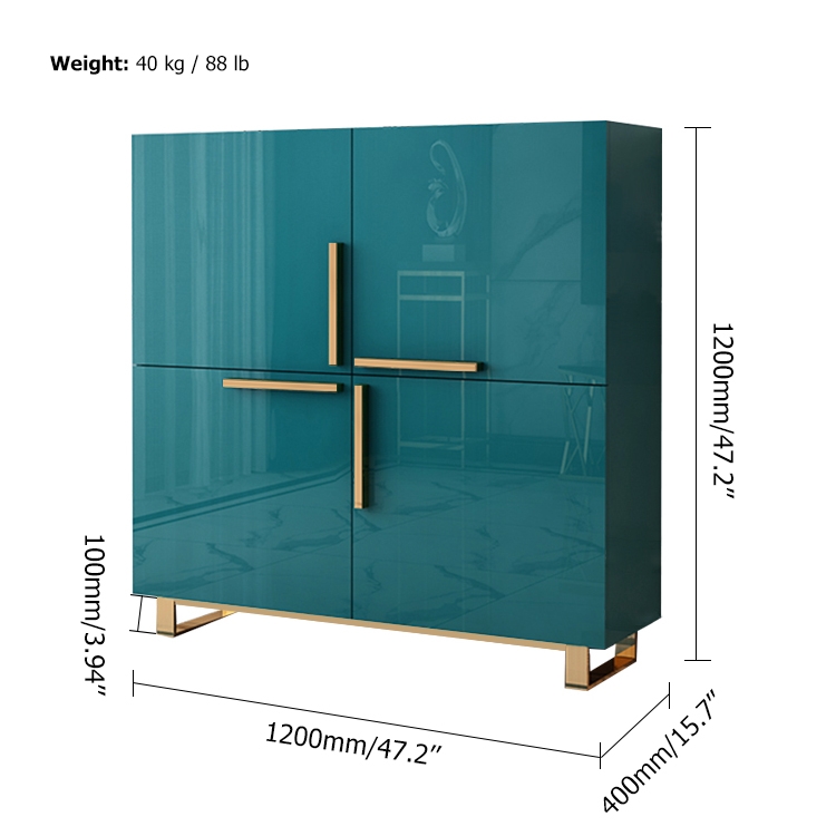 47" Green Sideboard Buffet 4 Doors Accent Cabinet with Storage Shelves Gold Stainless Steel window image