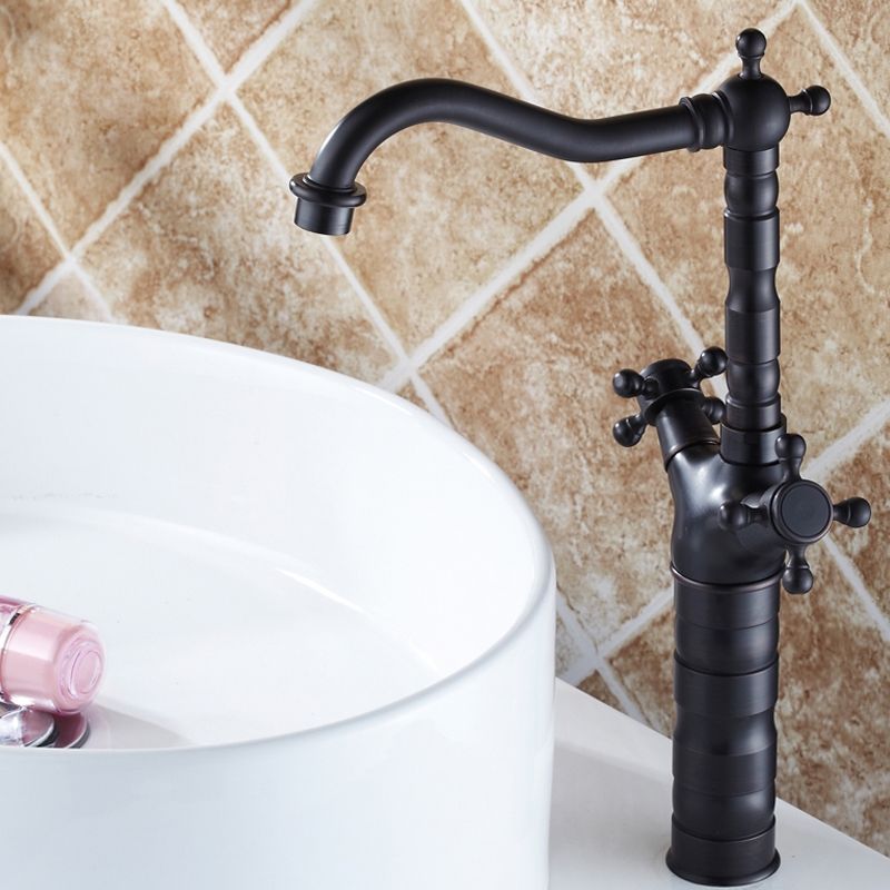 Chester Classic Double Cross Handle Single Hole Brass Vessel Faucet in Antique Black window image