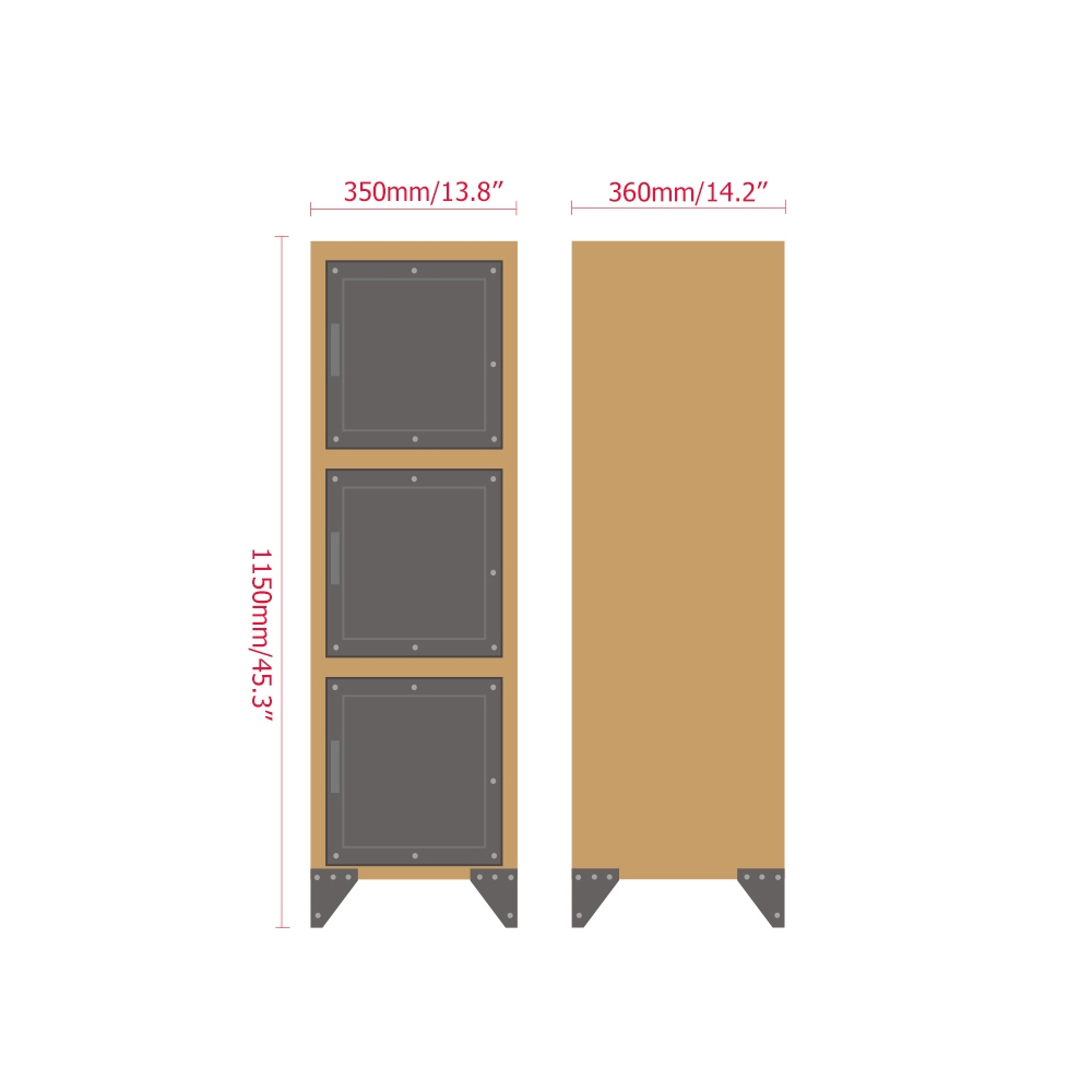 Farmhouse Tall Storage Cabinet with 3-Door Pine Wood Distressed Metal window image