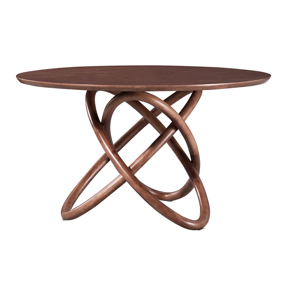Modern Unique Design Round Solid Wood Dining Table 48" Ash Table in Walnut Finish window image
