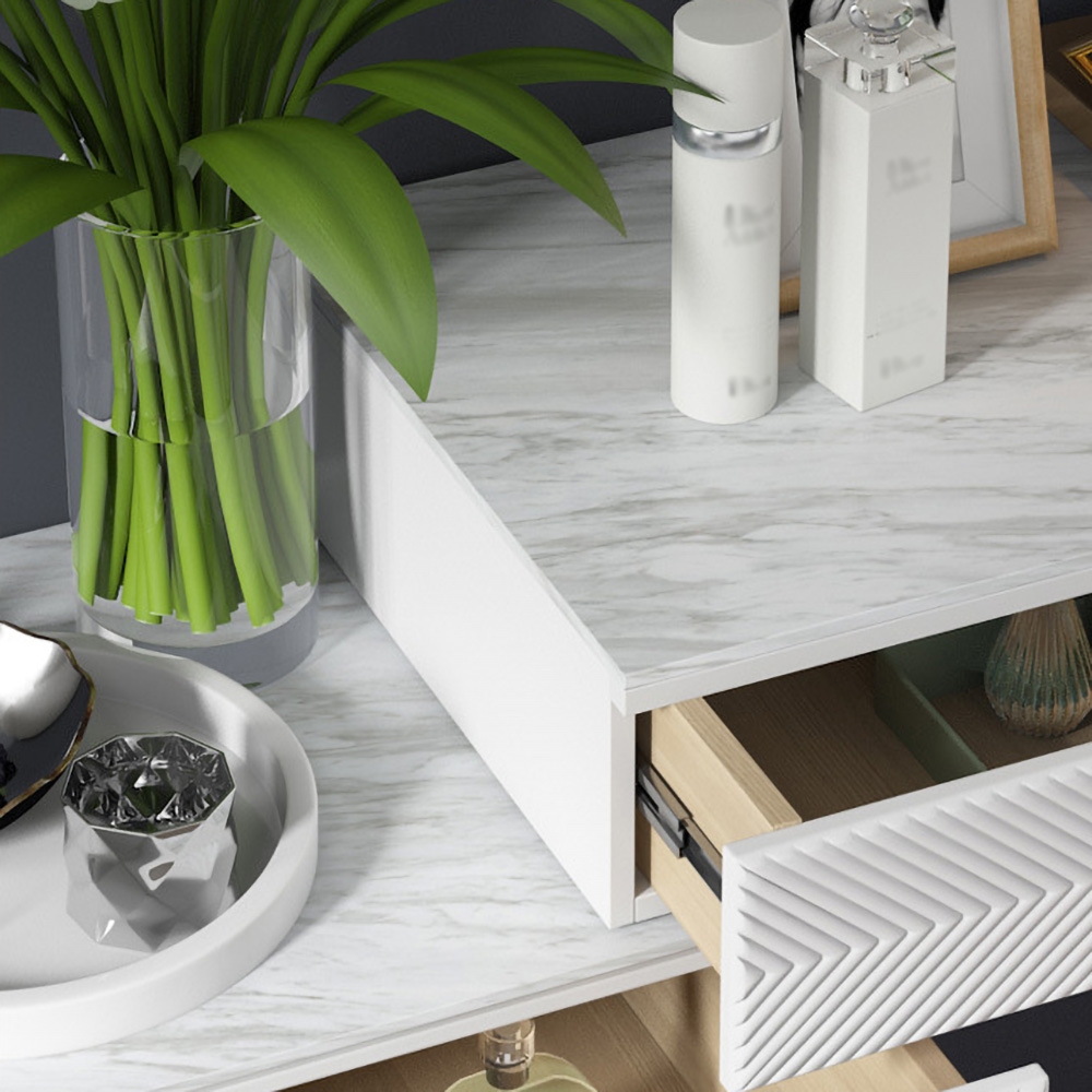 Modern White Makeup Vanity Set with Storage Dressing Table with Mirror & Stool & Cabinet window image