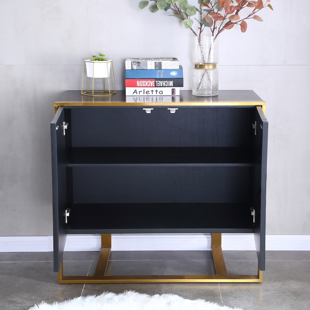 Modern Brown Sideboard Buffet with Doors&Shelves Kitchen Cabinet Gold Finish in Small window image
