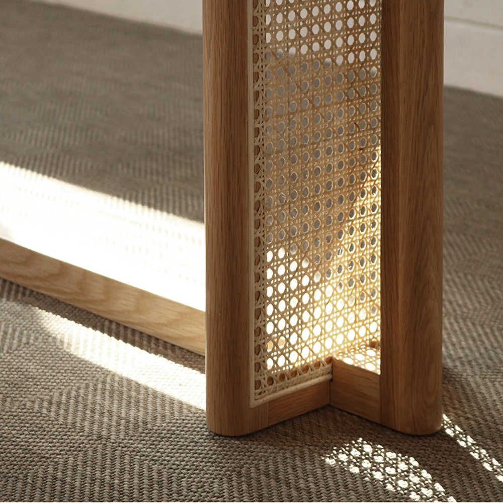 Rustic Wooden Bench with Rattan Decor Entryway Bench window image