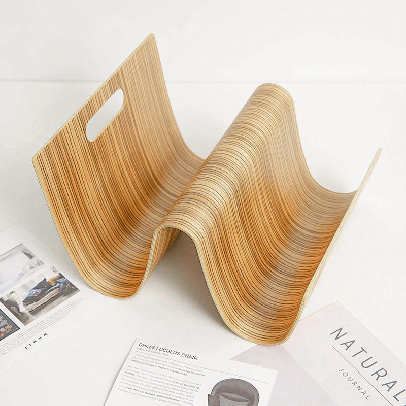 Modern Creative W Shape Freestanding Desk Organization Wooden Display Rack in Oak window image