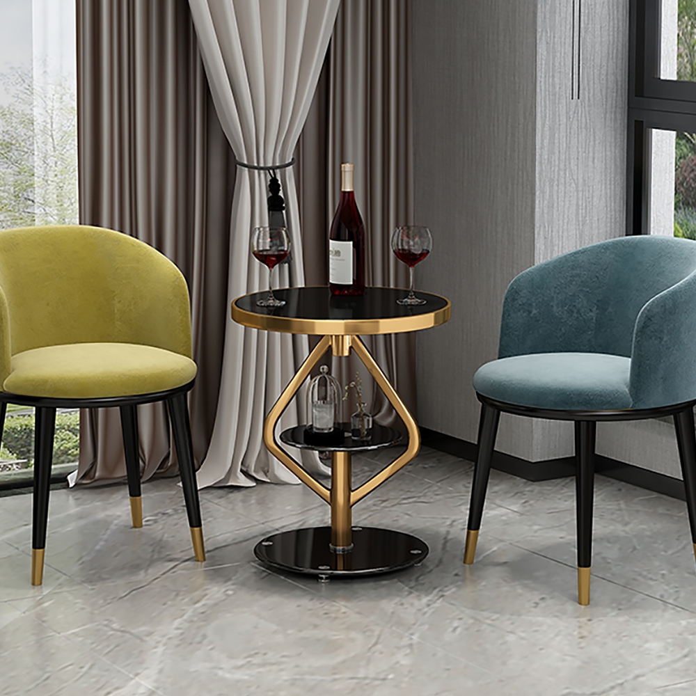 Modern Round End Table Tempered Glass Tabletop with Shelf window image