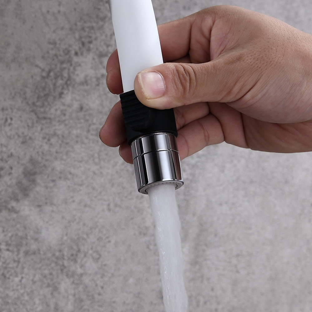 Modern Dual White Pull-Down Spray Filter Water Tap Monobloc Kitchen Tap Double Lever Handles in Chrome Finish window image