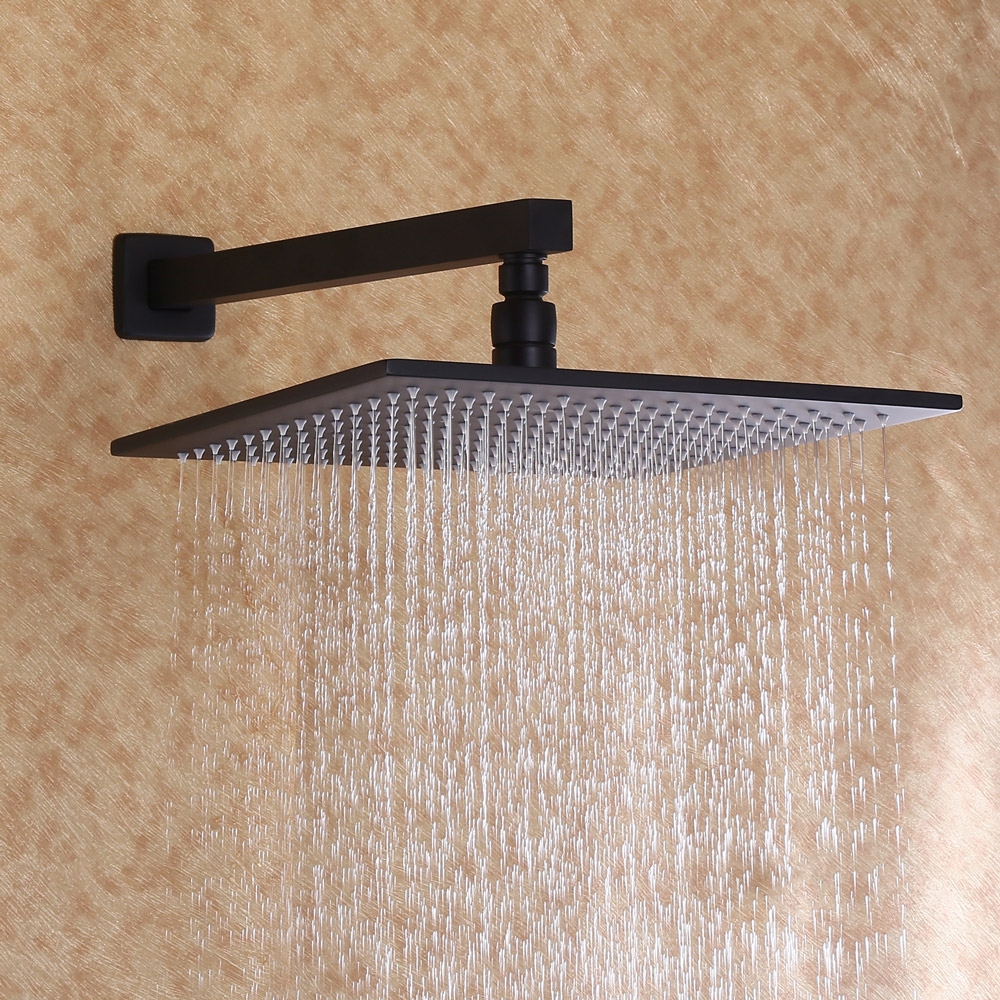 Dree Contemporary Wall-Mount 8" Square Rain Shower & Slide Rail Hand Shower System in Matte Black Solid Brass window image