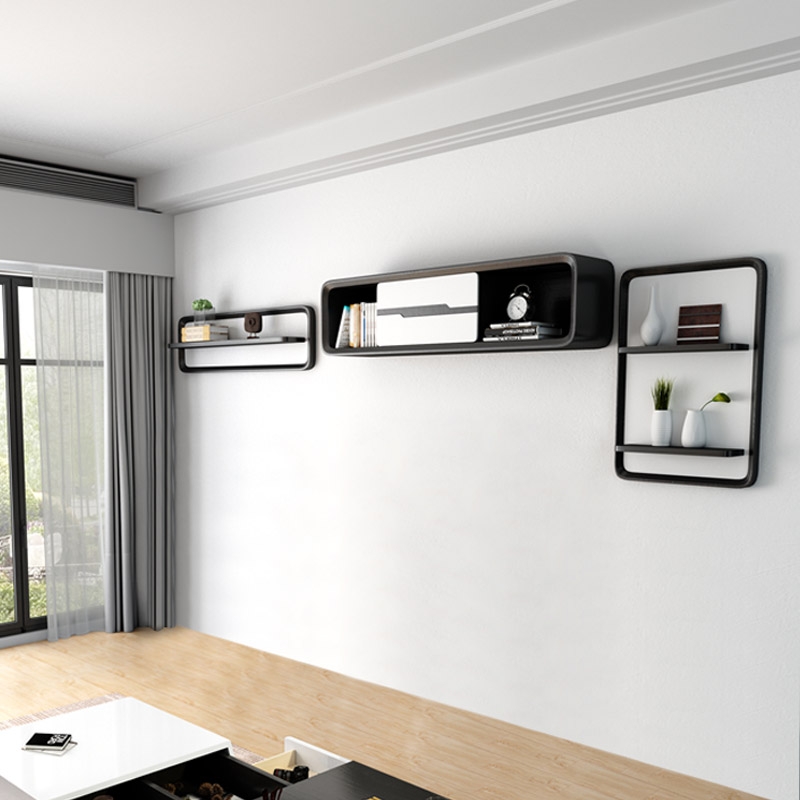 Lamo Media Floating Shelving 3-Piece Wall Mounted Storage Shelves & Cabinet Wood in White & Black (Set of 3) window image