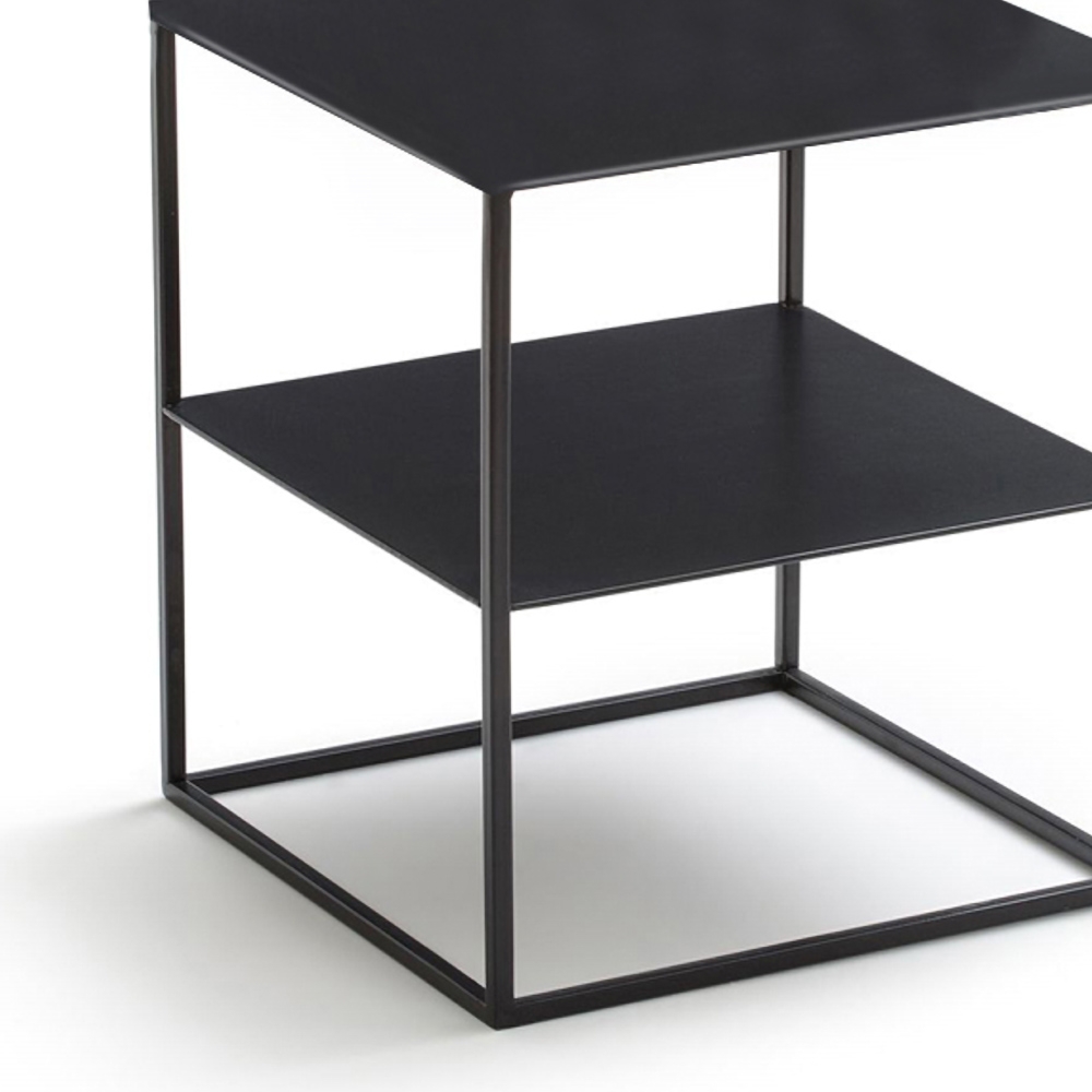 Modern 2-Tiered Black End Table with Storage Side Table Metal window image