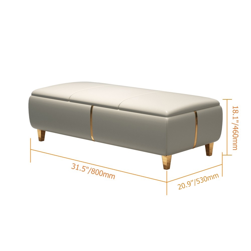 Modern Entryway Bench Beige Faux Leather Upholstered Ottoman Bench for End of Bed window image
