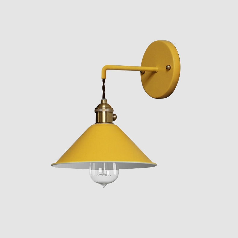 Minimalist Industrial Single Light Saucer Shade Metal Hanging Indoor Wall Sconce in Yellow window image