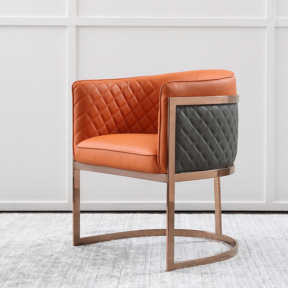 Club Chair Orange&Gray Faux Leather Barrel Chair Rose Gold Accent Chair Luxurious Chair window image