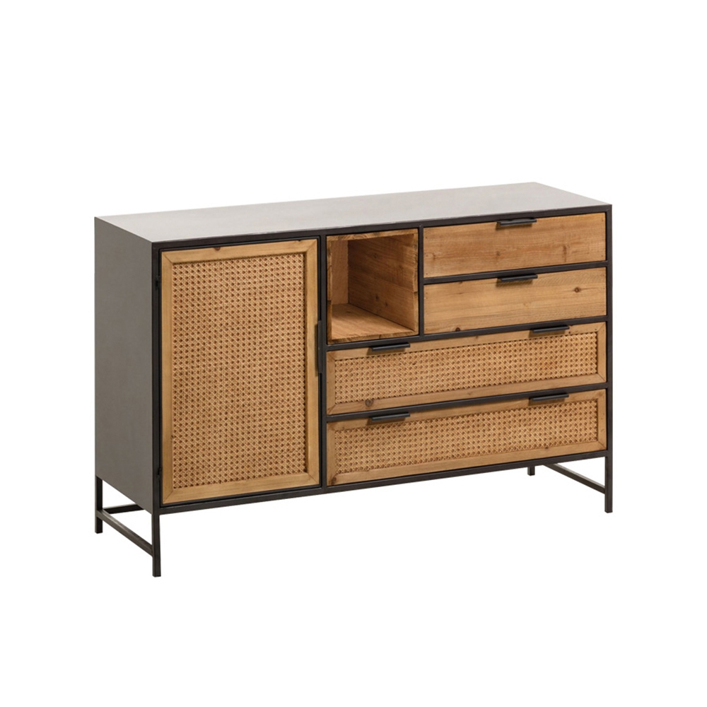 1200mm Rattan Sideboard Buffet with 4 Drawers & 1 Door Kitchen Cabinet of Drawers window image