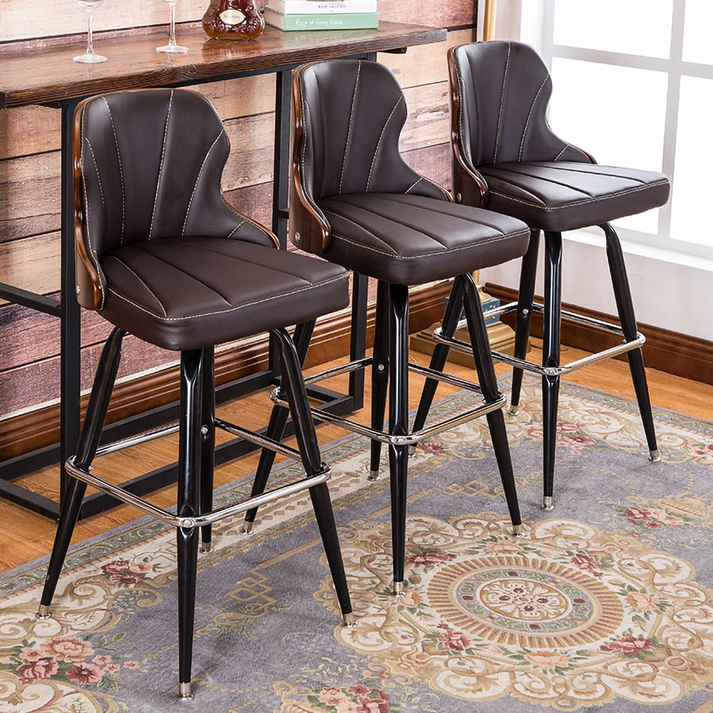 Modern Rotatable 29" Upholstered Black PU Leather Bar Stool window image