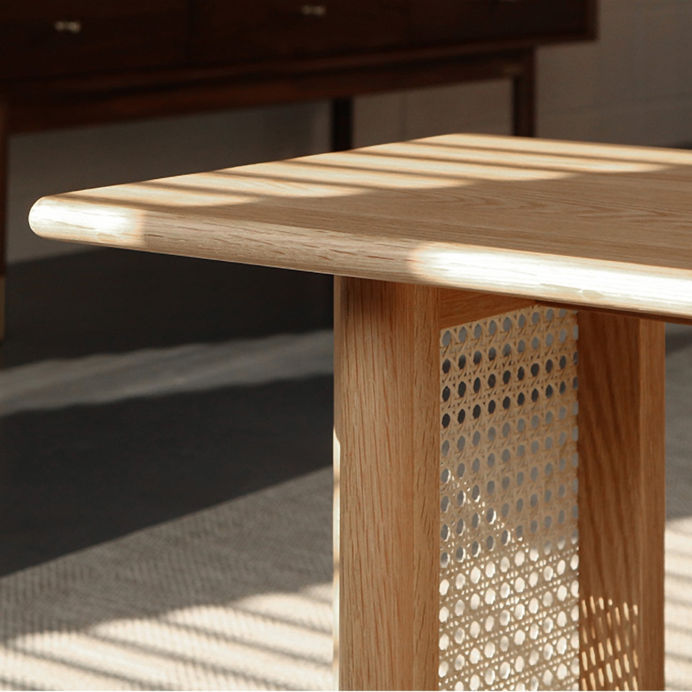 Rustic Wooden Bench with Rattan Decor Entryway Bench window image