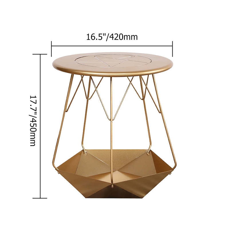Modern Metal End Table with Storage Shelf Round Tabletop Gold window image