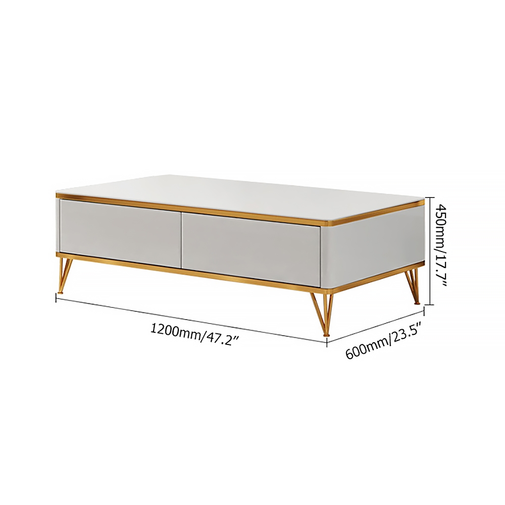 Modern White Rectangular Coffee Table with 4-Drawer Storage Gold Base window image