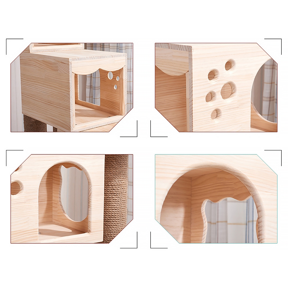 1300mm Multilevel Cat Tree Condo Pine Wood Cat Step Sisal Scratch Post window image