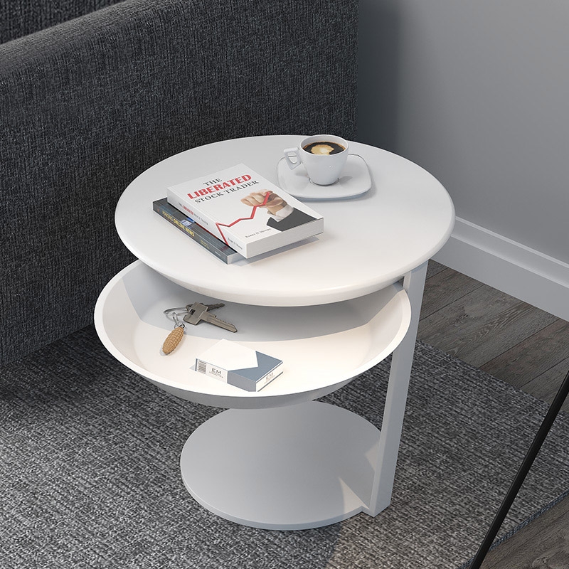 Modern Minimalist C Side Table with Tray 20" White Side Table with Storage & Rotatable Top window image