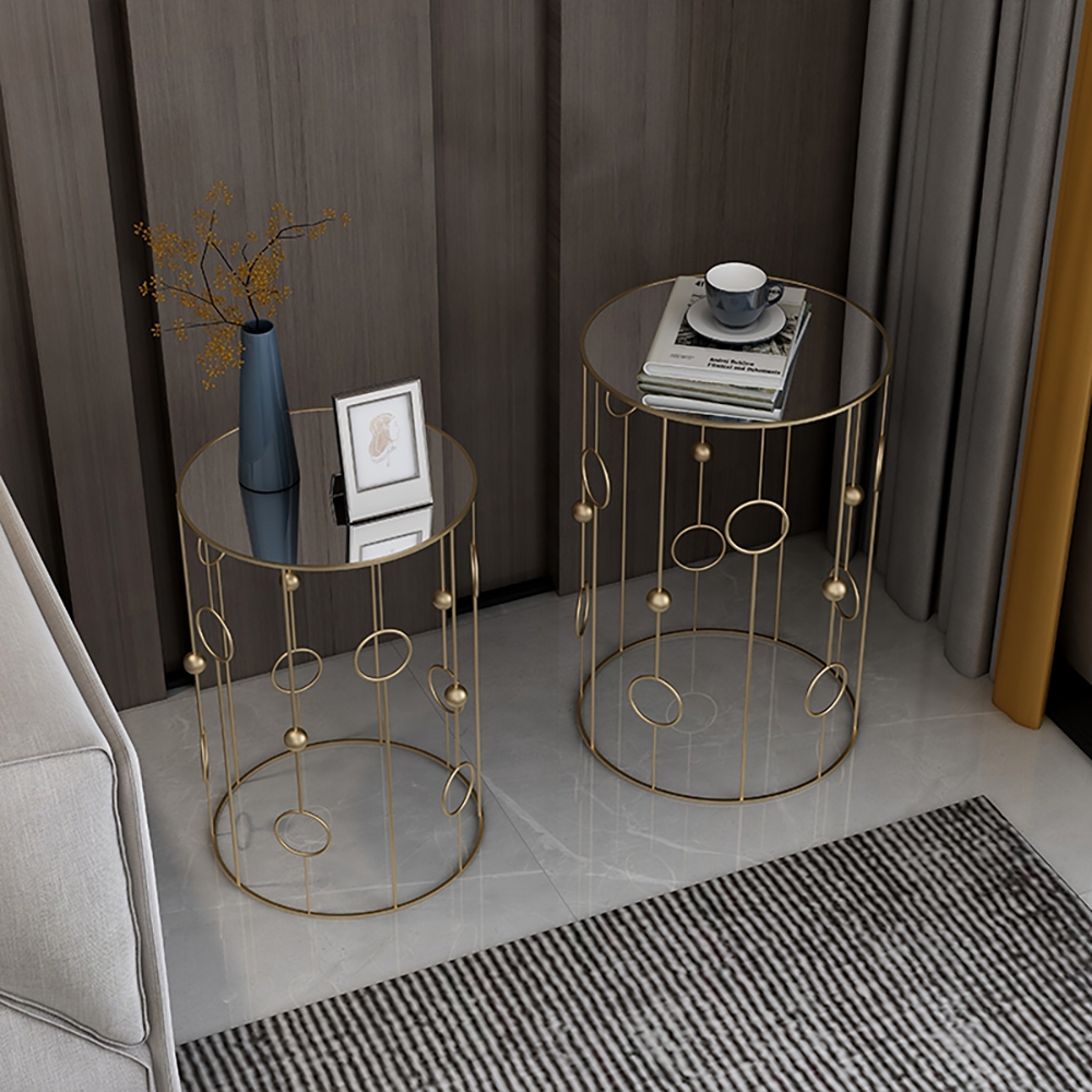 3-Piece Modern End Table Set with Glass Top Metal Frame Side Table Set window image
