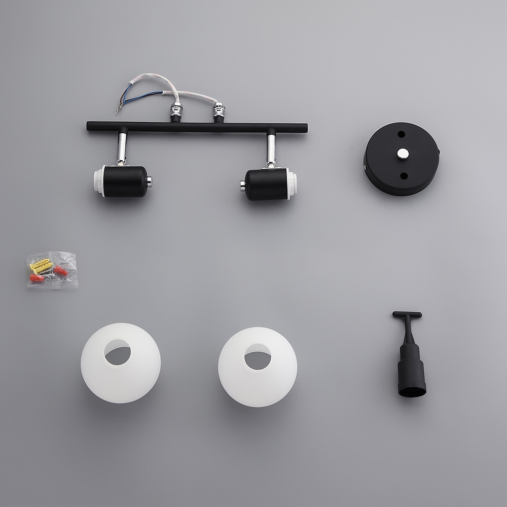 Moderne Style Applique Mural 2-Ampoules de Salle de Bain Coiffeuse Balle Abat-jour en Verre Blanc Tête Réglable en Noir image de fenêtre