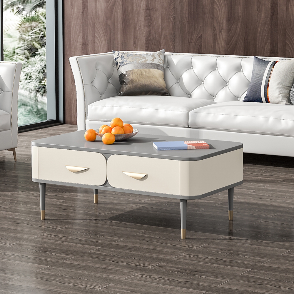 Modern White & Gray Coffee Table with Storage Rectangular Coffee Table with 4-Drawer window image