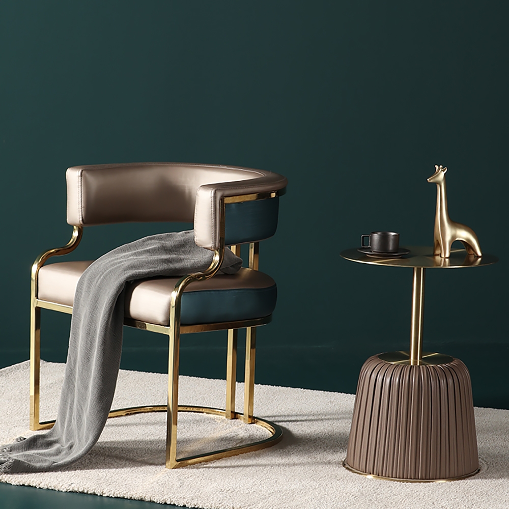 Modern Side Chair with Metal Base PU Leather Upholstered Armchair Brown Accent Chair window image