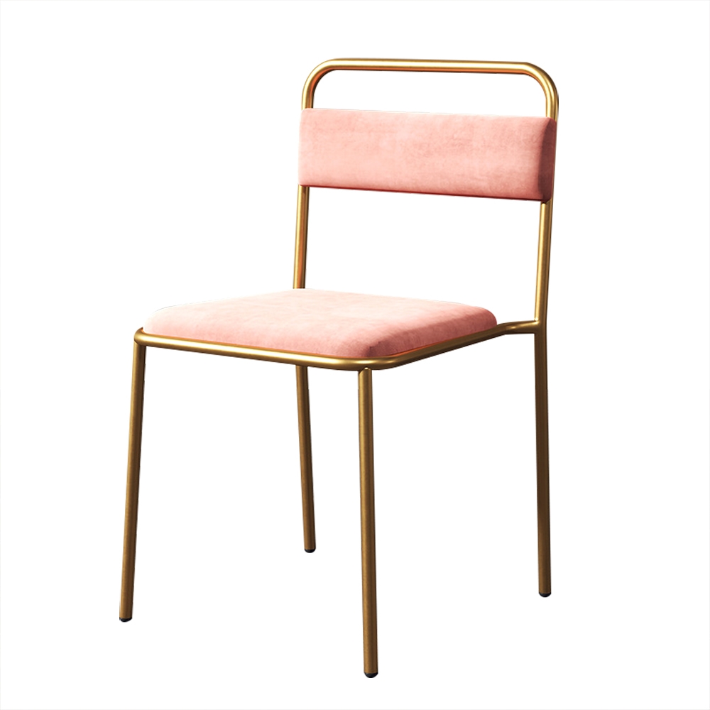 Modern Pink Upholstered Dining Chair Armless Dinging Chair Set of 2 in Gold window image
