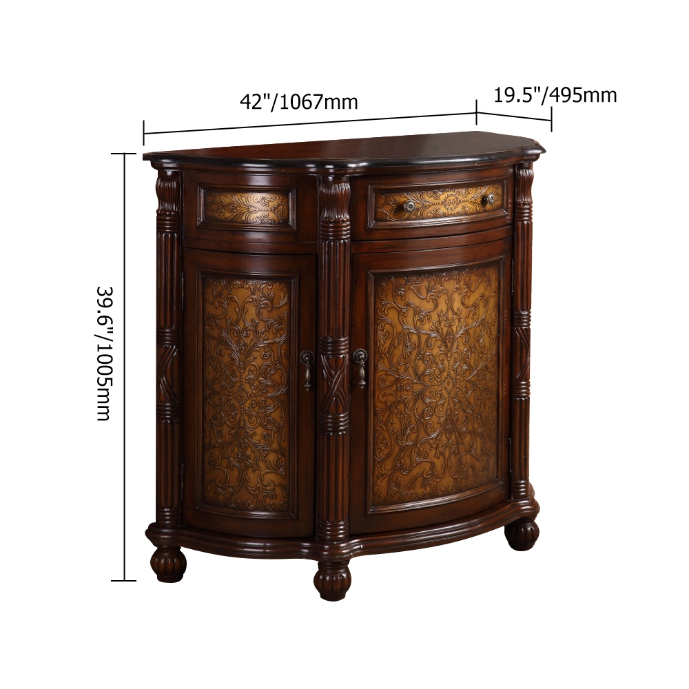 1067mm Walnut Entryway Cabinet Marble Top Side Cabinet with Doors & Shelves & Drawer window image
